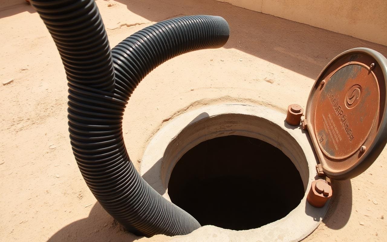 تفاصيل خرطوم وايت شفط المجاري بجدة بقطر 6 إنش داخل غرفة تفتيش مفتوحة