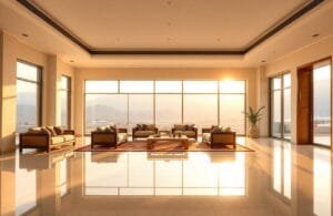 مجلس فيلا حديث في العقيق بعد جلسة تنظيف عميقة لأرضيات الرخام