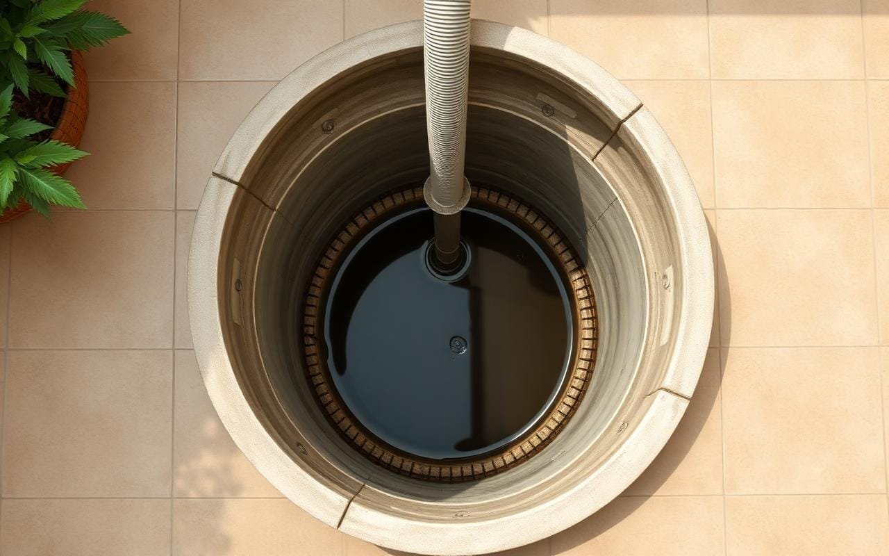 صورة علوية لبيارة خرسانية في حوش فيلا بجدة أثناء التفريغ بوايت الشفط