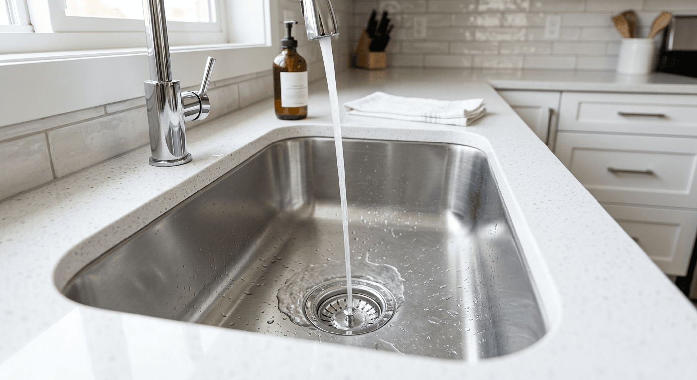 حوض مطبخ نظيف بعد تسليك المجاري