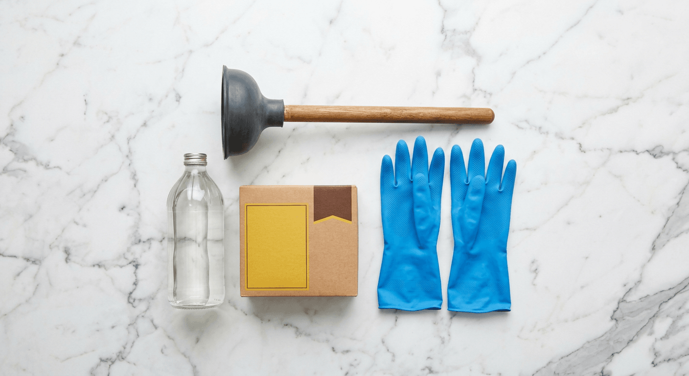 أدوات منزلية بسيطة لتسليك المجاري مكبس وخل وبيكنج صودا