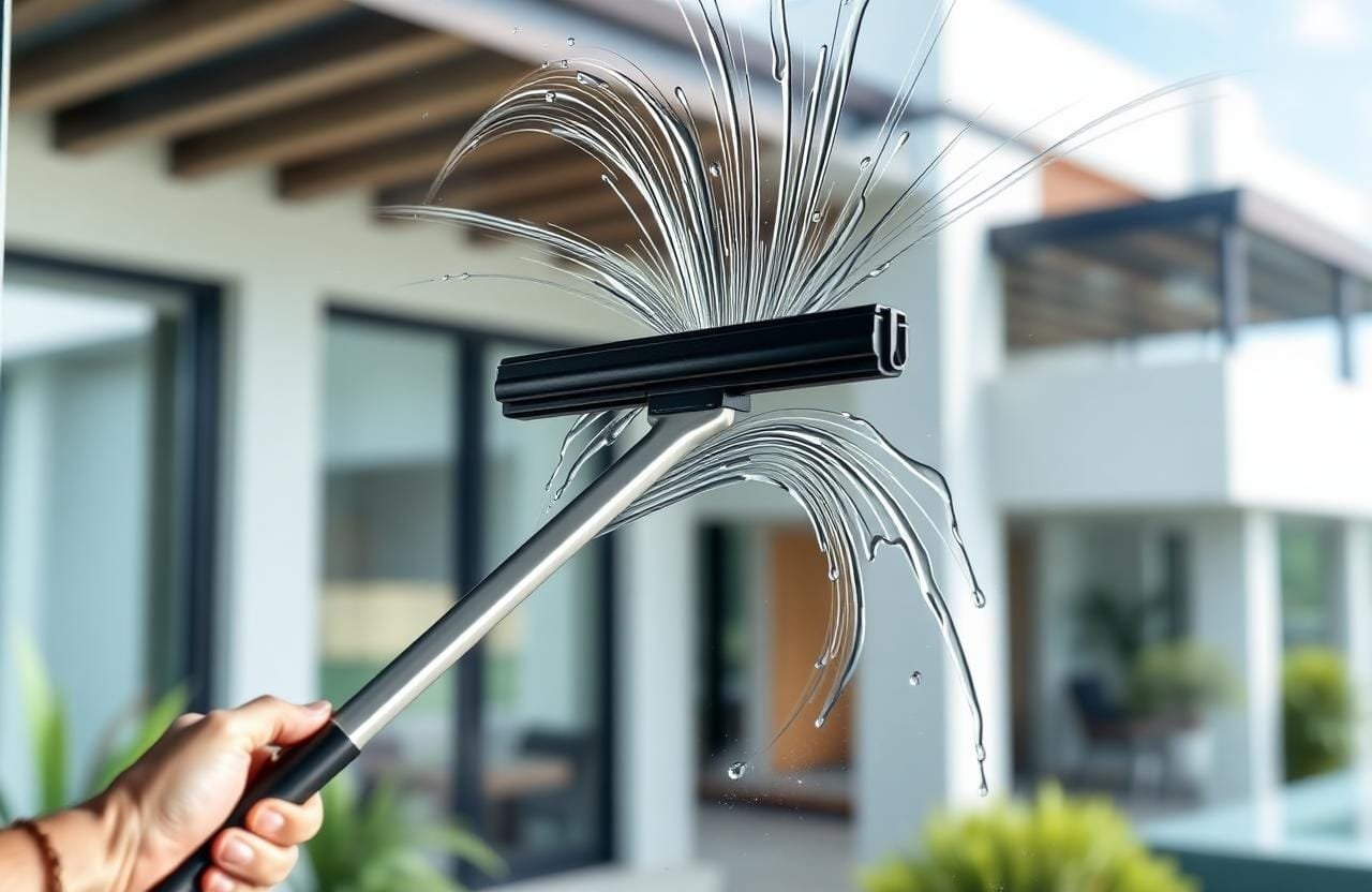 استخدام مساحة الزجاج بحركة S لتنظيف النوافذ بدون خطوط