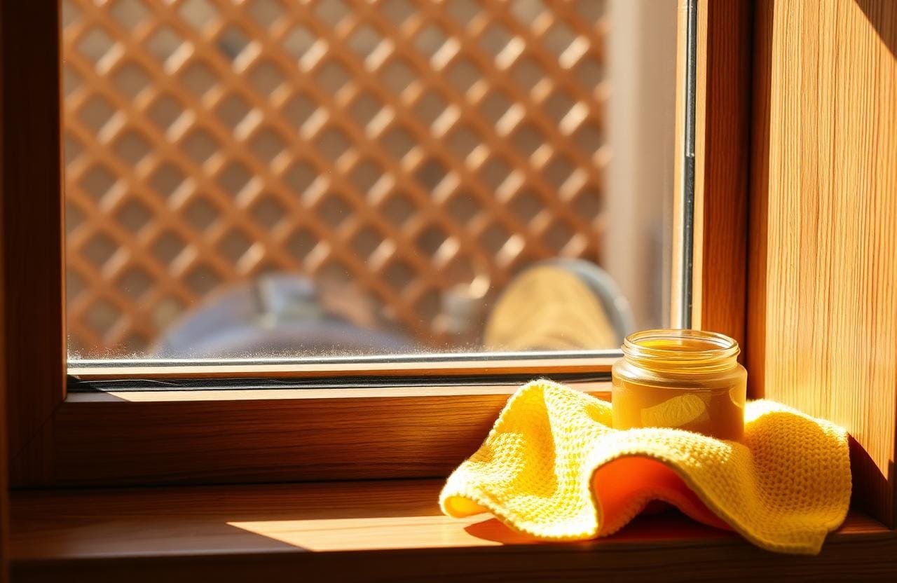 تلميع إطار نافذة خشبية بشمع العسل الطبيعي