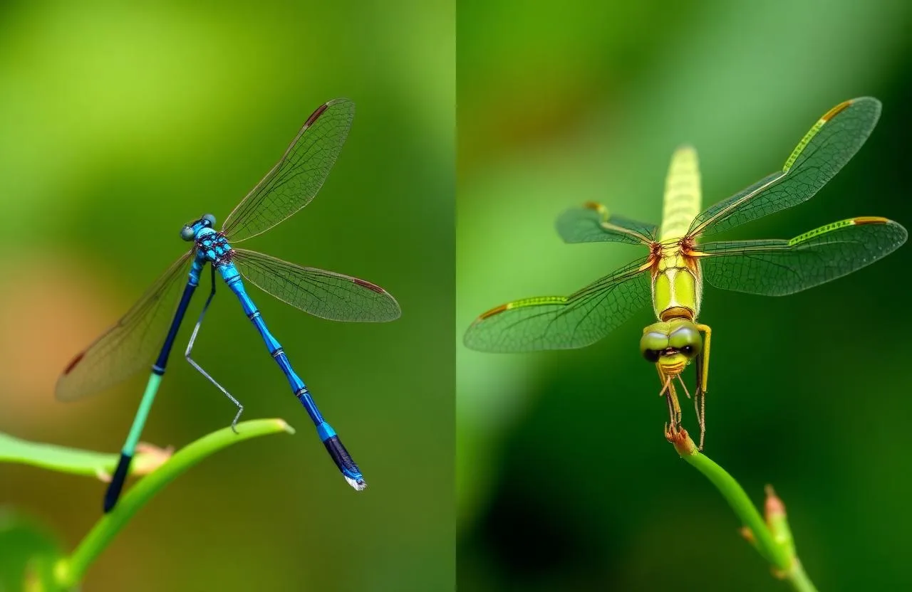 مقارنة بين الرعّاش (Damselfly) واليعسوب الحقيقي (Dragonfly)
