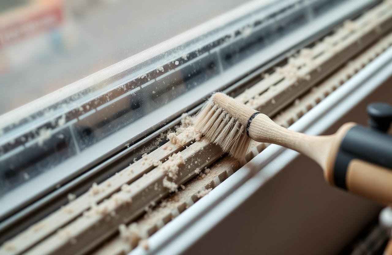 تنظيف مجاري وقضبان النوافذ من الغبار والرمل بفرشاة