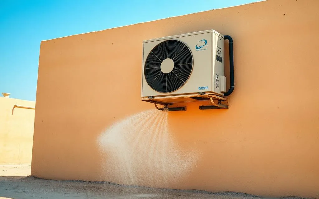 غسيل الوحدة الخارجية للمكيف على واجهة فيلا بمكة